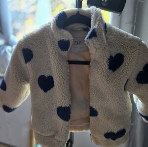 Zara Kids Cream Jacket with Blue Hearts
